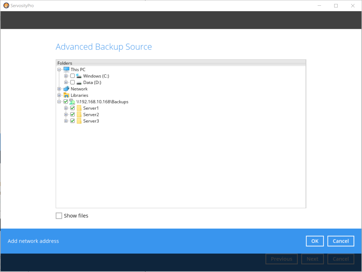 How to backup folders across a network / UNC path with Servosity (Classic)